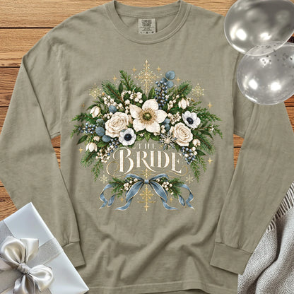 The Bride - Premium Winter Botanical Wedding Long Sleeve T-Shirt - Sandstone