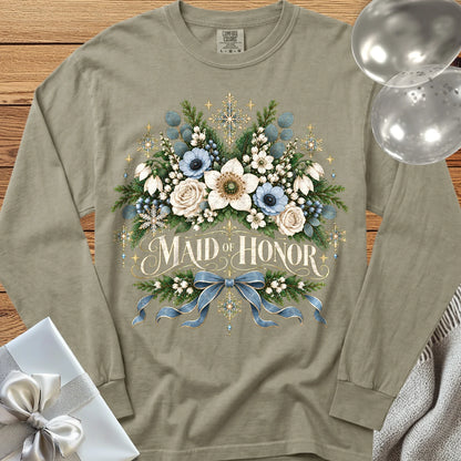 Maid of Honor - Premium Winter Botanical Wedding Long Sleeve T-Shirt - Sandstone