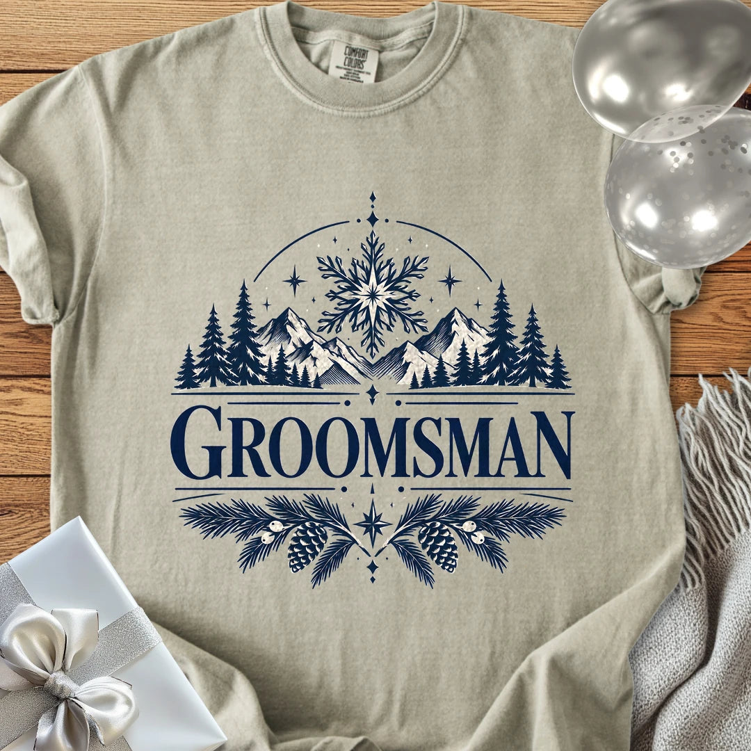 Groomsman - Premium Winter Peaks Wedding T-Shirt - Sandstone
