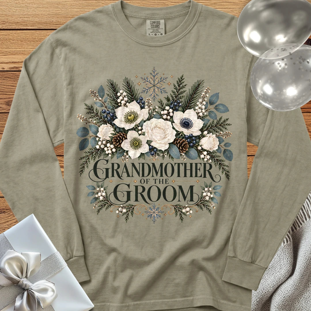 Grandmother of the Groom - Premium Winter Bouquet Wedding Long Sleeve T-Shirt - Sandstone