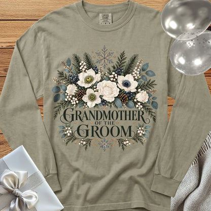Grandmother of the Groom - Premium Winter Bouquet Wedding Long Sleeve T-Shirt - Sandstone