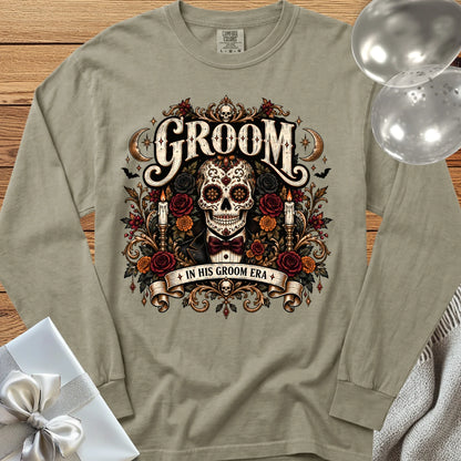 Groom, In His Groom Era - Premium Halloween Wedding Long Sleeve T-Shirt - Sandstone