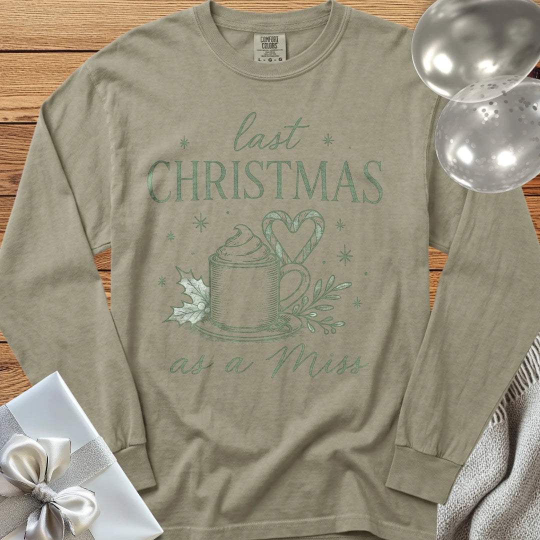 Last Christmas as Miss (Coffee) - Premium Engagement Long Sleeve T-Shirt - Sandstone