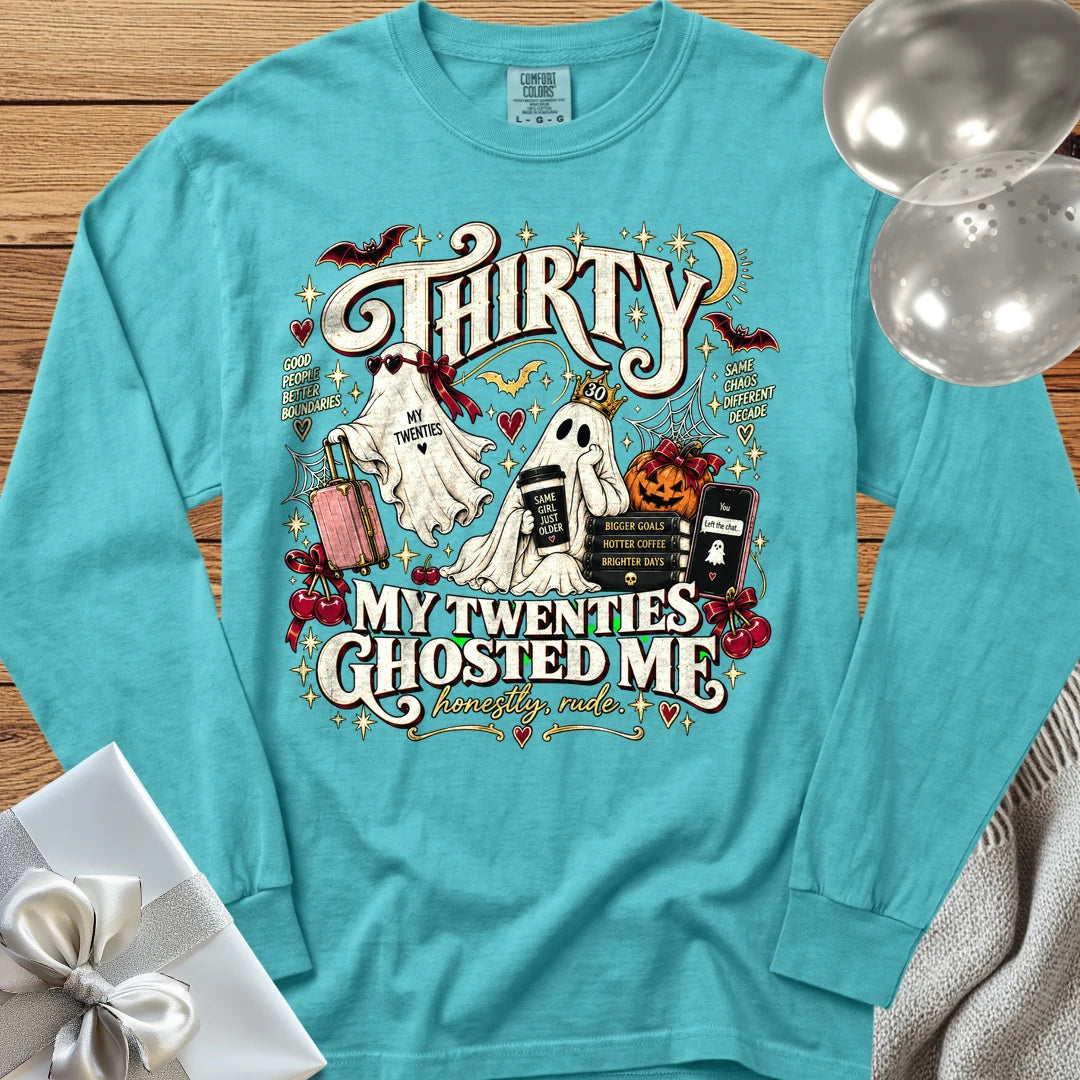 Thirty, My Twenties Ghosted Me - Premium Halloween 30th Birthday Long Sleeve T-Shirt - Seafoam