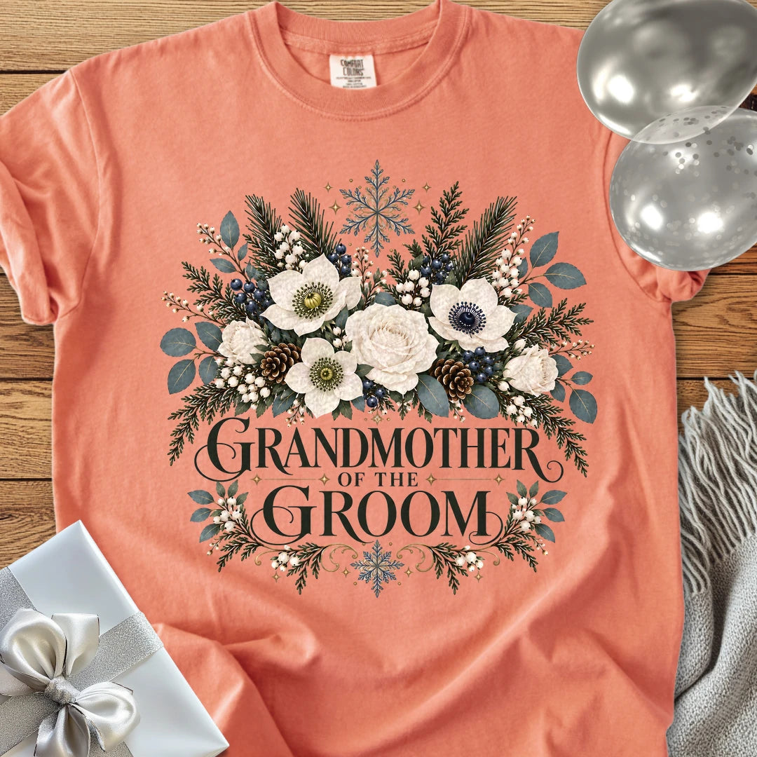 Grandmother of the Groom - Premium Winter Bouquet Wedding T-Shirt - Terracotta