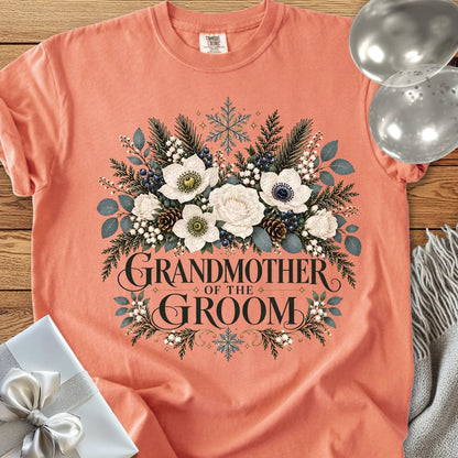 Grandmother of the Groom - Premium Winter Bouquet Wedding T-Shirt - Terracotta
