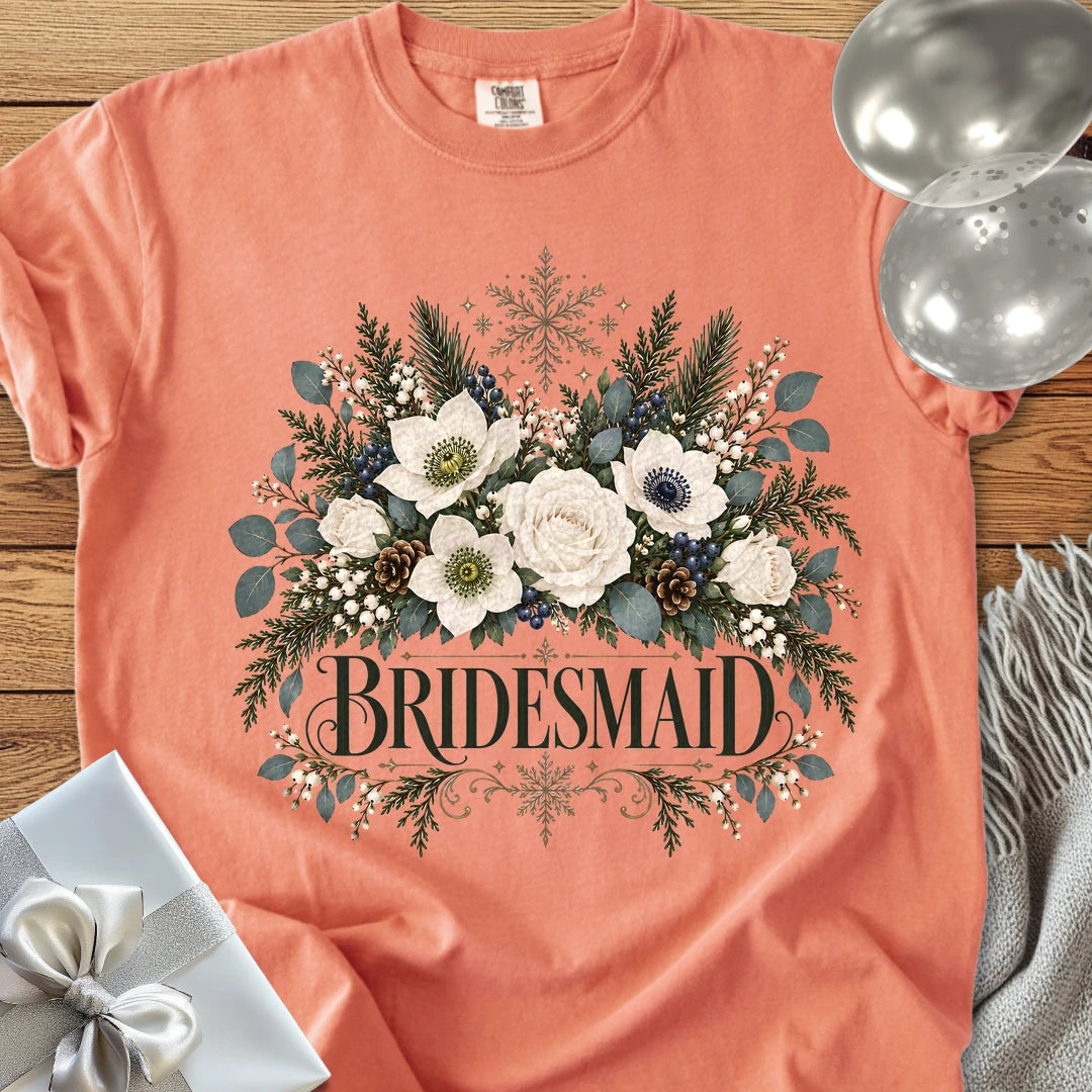 Bridesmaid - Premium Winter Bouquet Wedding T-Shirt - Terracotta