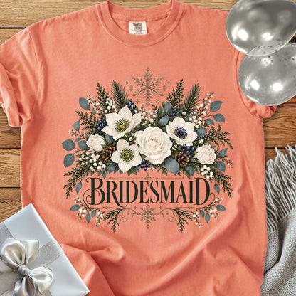 Bridesmaid - Premium Winter Bouquet Wedding T-Shirt - Terracotta