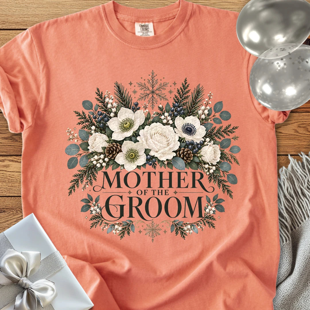 Mother of the Groom - Premium Winter Bouquet Wedding T-Shirt - Terracotta