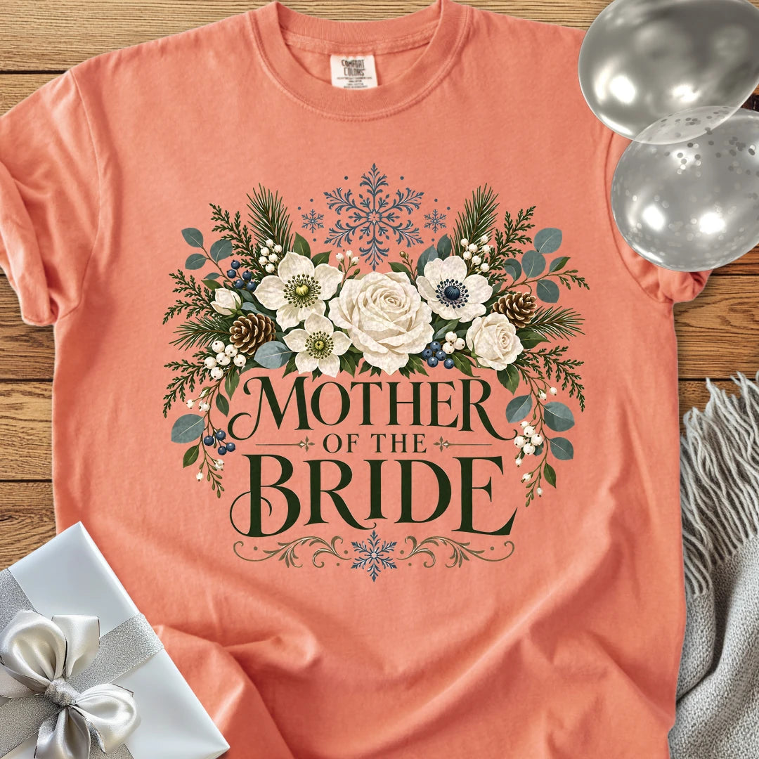 Mother of the Bride - Premium Winter Bouquet Wedding T-Shirt - Terracotta