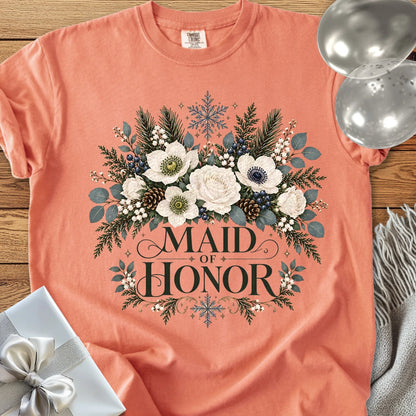 Maid of Honor - Premium Winter Bouquet Wedding T-Shirt - Terracotta