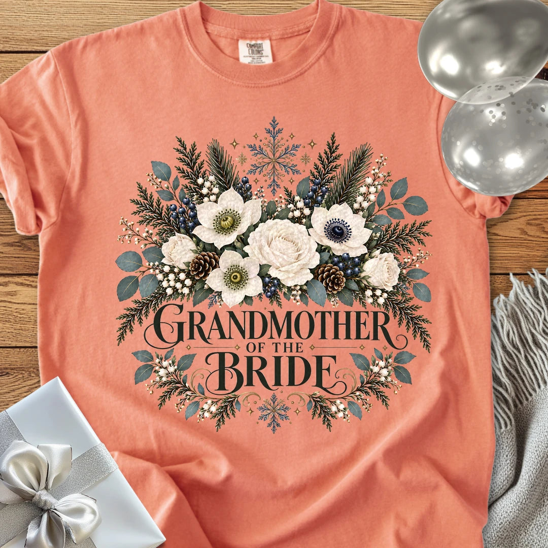 Grandmother of the Bride - Premium Winter Bouquet Wedding T-Shirt - Terracotta