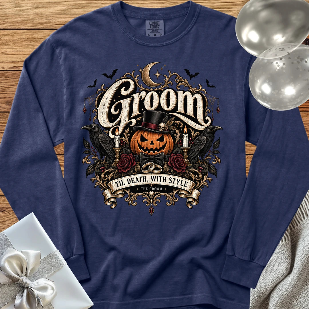 Groom - Premium Halloween Wedding Long Sleeve T-Shirt - True Navy