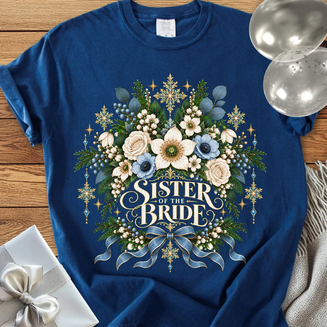 Sister of the Bride - Premium Winter Botanical Wedding T-Shirt - True Navy