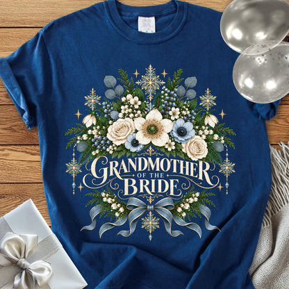 Grandmother of the Bride - Premium Winter Botanical Wedding T-Shirt - True Navy