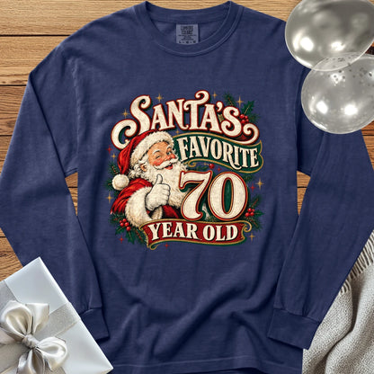 Santa’s Favorite 70 Year Old - Premium Christmas 70th Birthday Long Sleeve T-Shirt - True Navy