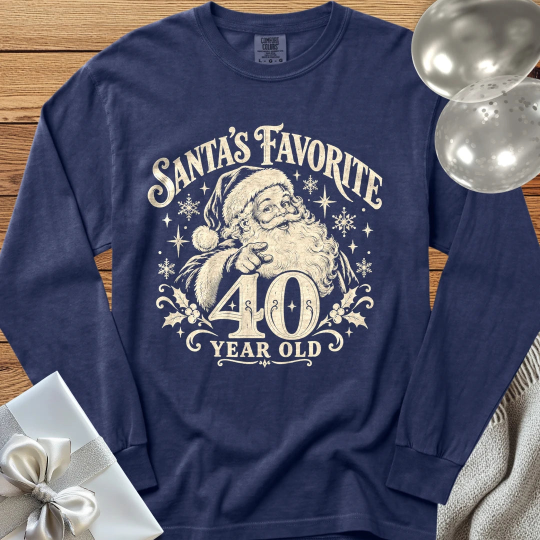 Santa’s Favorite 40-Year-Old - Premium Christmas 40th Birthday Long Sleeve T-Shirt - True Navy