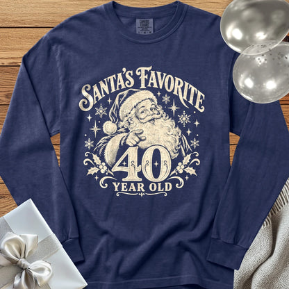 Santa’s Favorite 40-Year-Old - Premium Christmas 40th Birthday Long Sleeve T-Shirt - True Navy