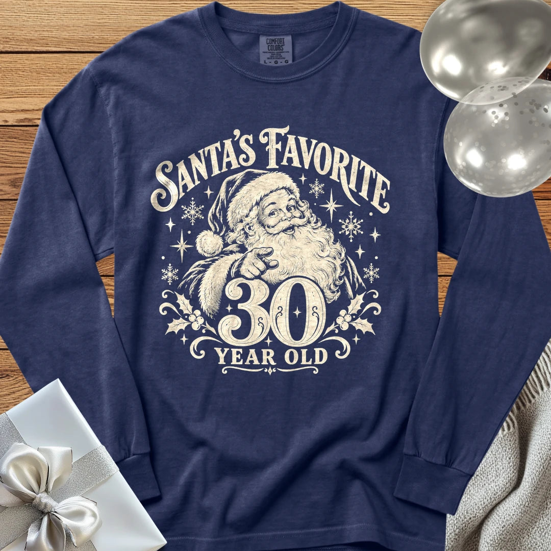 Santa’s Favorite 30-Year-Old - Premium Christmas 30th Birthday Long Sleeve T-Shirt - True Navy