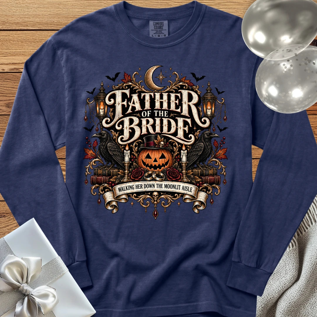 Father of the Bride, Walking Her Down the Moonlit Aisle - Premium Halloween Long Sleeve T-Shirt - True Navy