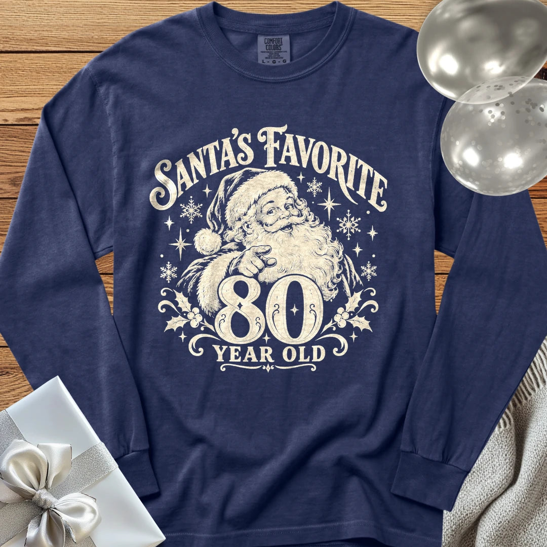 Santa’s Favorite 80-Year-Old - Premium Christmas 80th Birthday Long Sleeve T-Shirt - True Navy