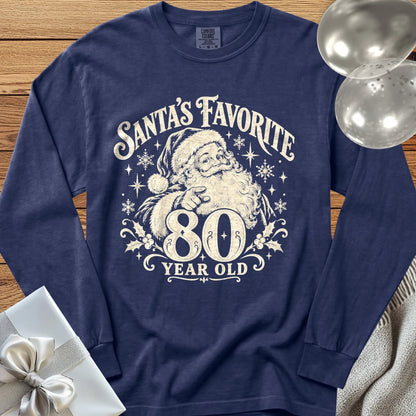 Santa’s Favorite 80-Year-Old - Premium Christmas 80th Birthday Long Sleeve T-Shirt - True Navy