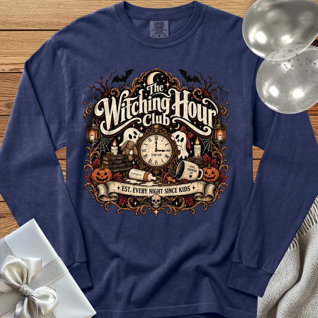 Witching Hour Club, Est. Every Night Since Kids - Premium Halloween Parenting Long Sleeve T-Shirt - True Navy