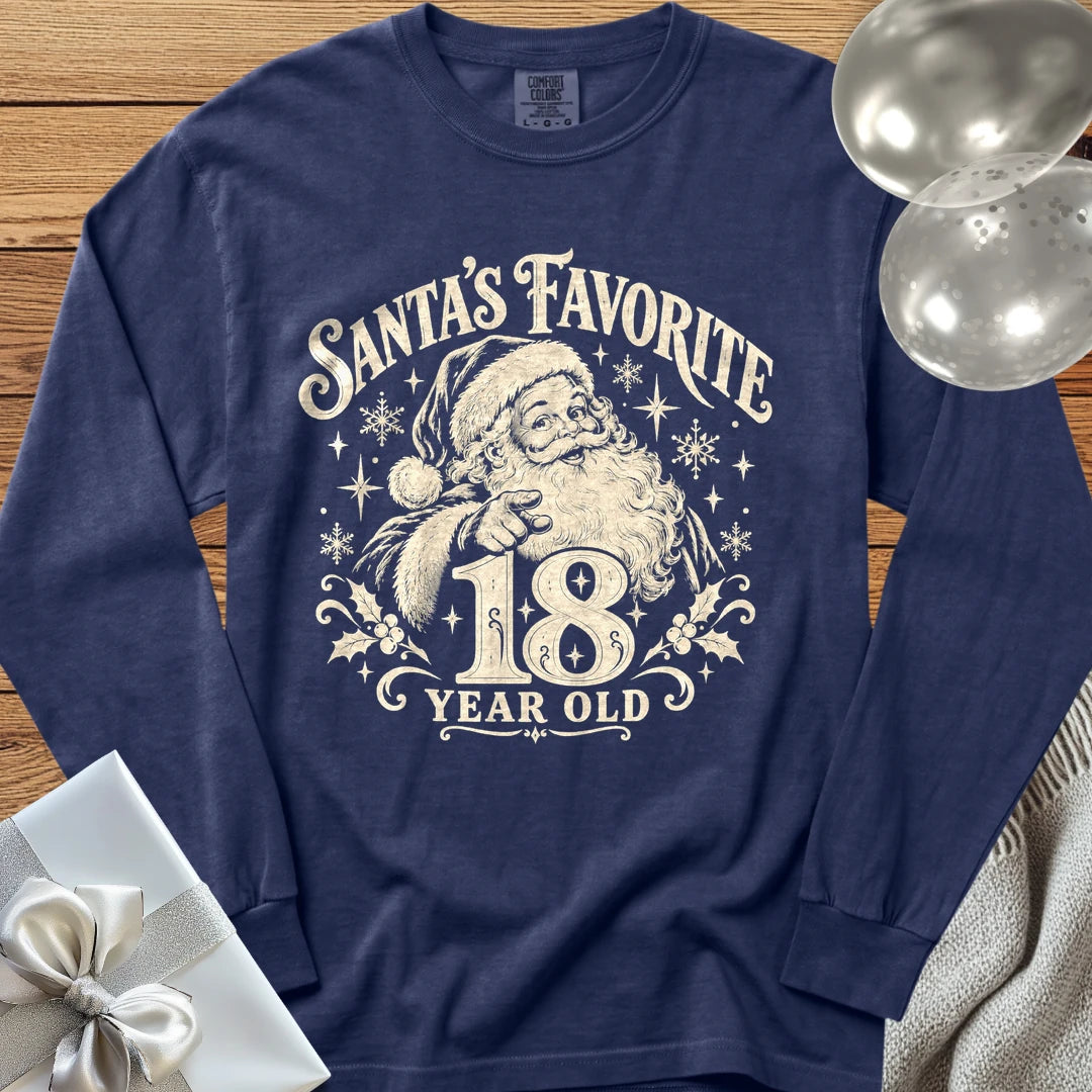 Santa’s Favorite 18-Year-Old - Premium Christmas 18th Birthday Long Sleeve T-Shirt - True Navy