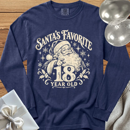 Santa’s Favorite 18-Year-Old - Premium Christmas 18th Birthday Long Sleeve T-Shirt - True Navy