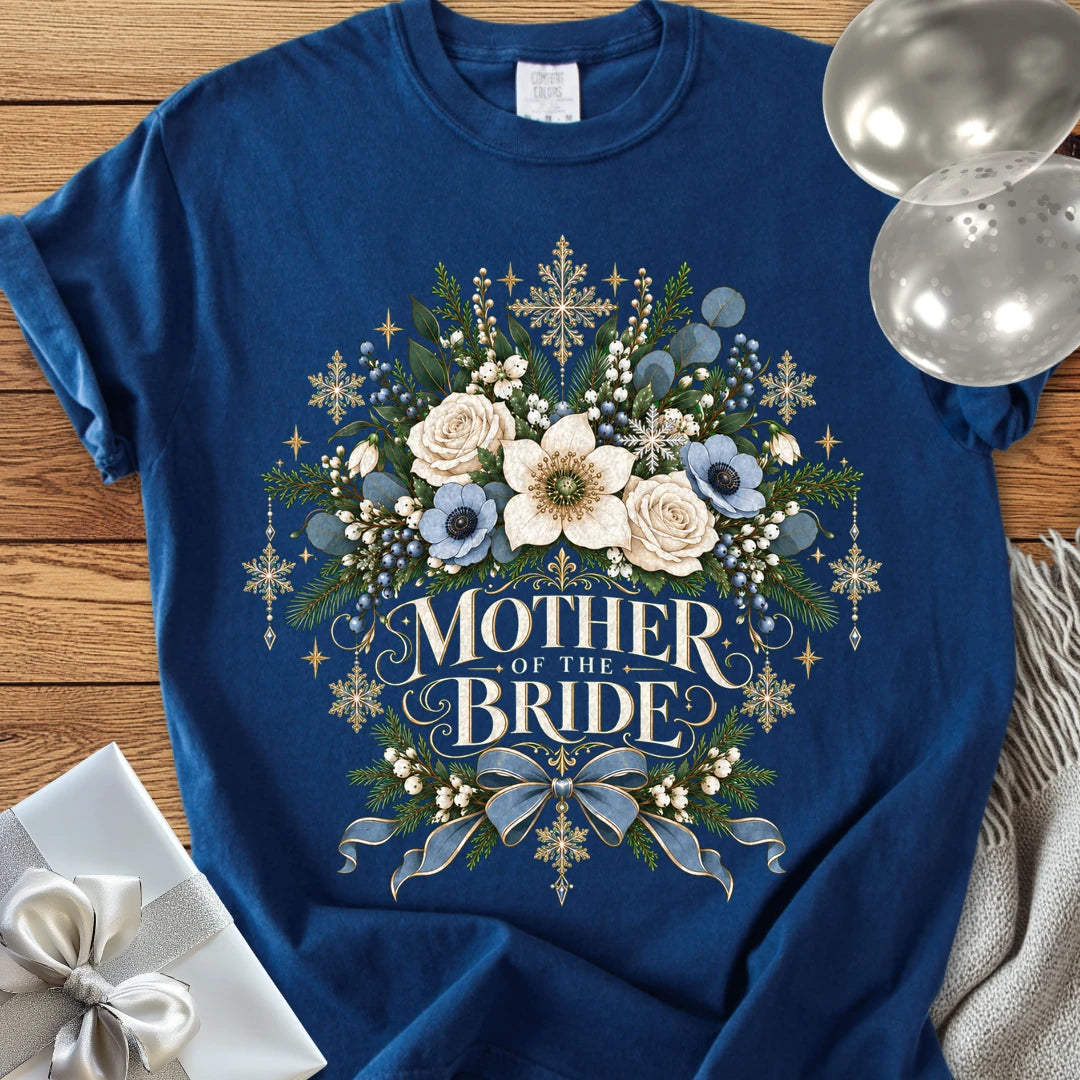 Mother of the Bride - Premium Winter Botanical Wedding T-Shirt - True Navy