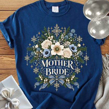 Mother of the Bride - Premium Winter Botanical Wedding T-Shirt - True Navy