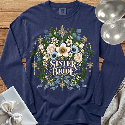 Sister of the Bride - Premium Winter Botanical Wedding Long Sleeve T-Shirt - True Navy