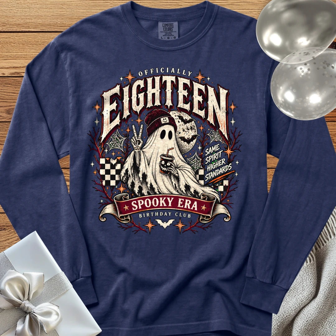 Officially Eighteen, Spooky Era - Premium Halloween 18th Birthday Long Sleeve T-Shirt - True Navy