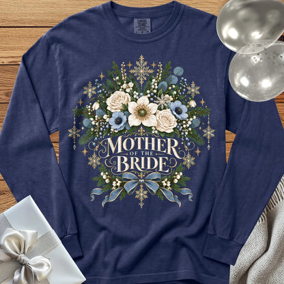 Mother of the Bride - Premium Winter Botanical Wedding Long Sleeve T-Shirt - True Navy