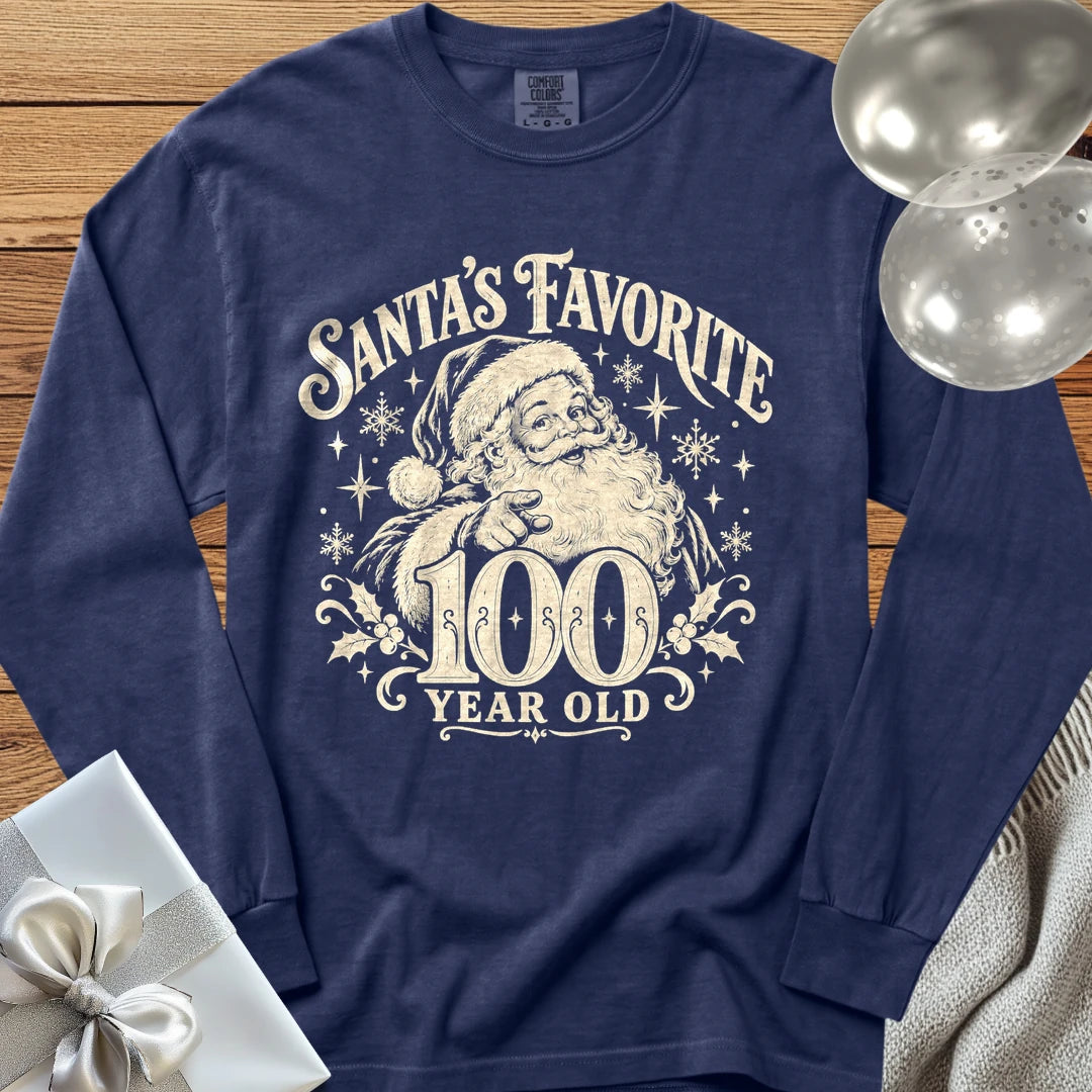 Santa’s Favorite 100-Year-Old - Premium Christmas 100th Birthday Long Sleeve T-Shirt - True Navy