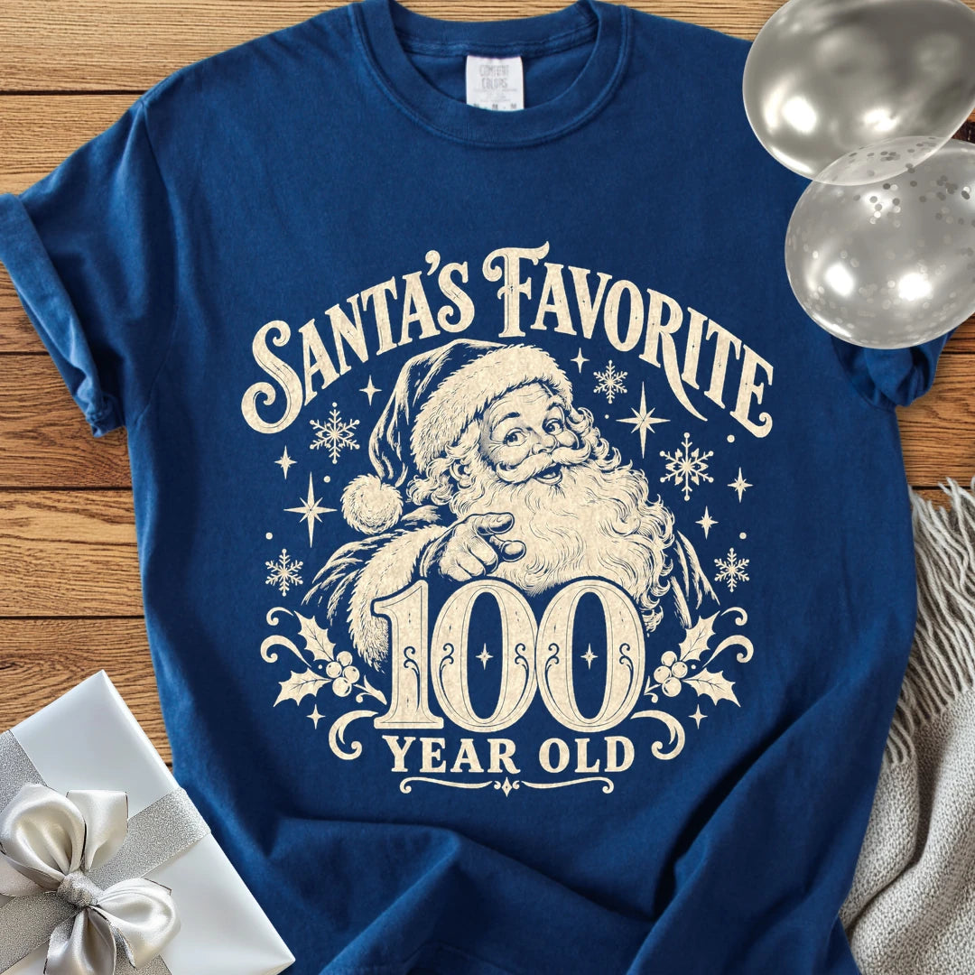 Santa’s Favorite 100-Year-Old - Premium Christmas 100th Birthday T-Shirt - True Navy