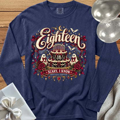 Eighteen - Scary, I Know - Premium Halloween 18th Birthday Long Sleeve T-Shirt - True Navy