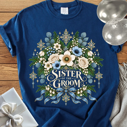 Sister of the Groom - Premium Winter Botanical Wedding T-Shirt - True Navy