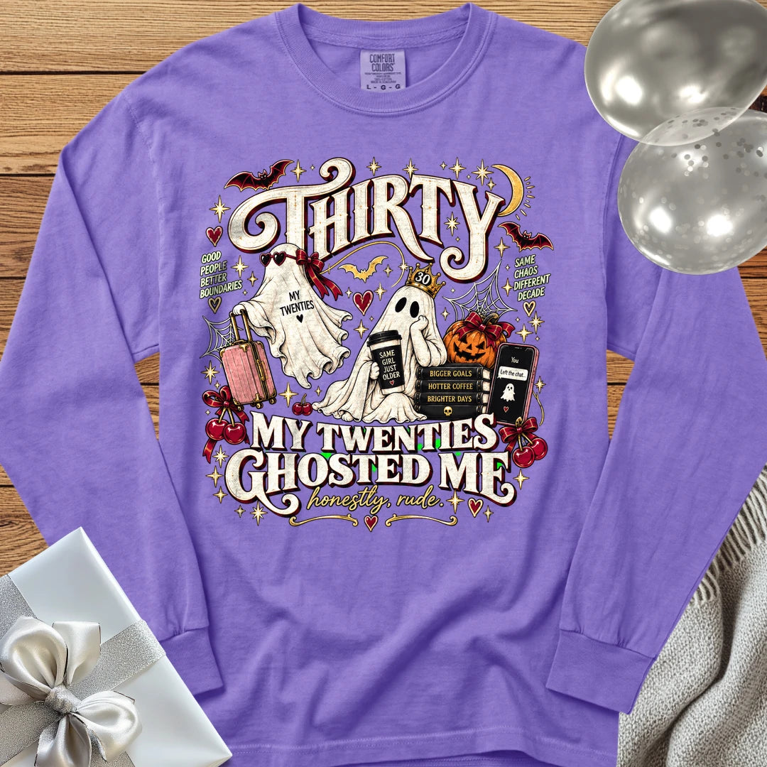 Thirty, My Twenties Ghosted Me - Premium Halloween 30th Birthday Long Sleeve T-Shirt - Violet