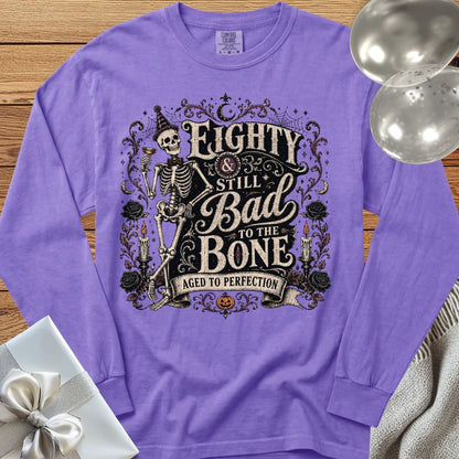 Eighty & Still Bad to the Bone - Premium Halloween 80th Birthday Long Sleeve T-Shirt - Violet