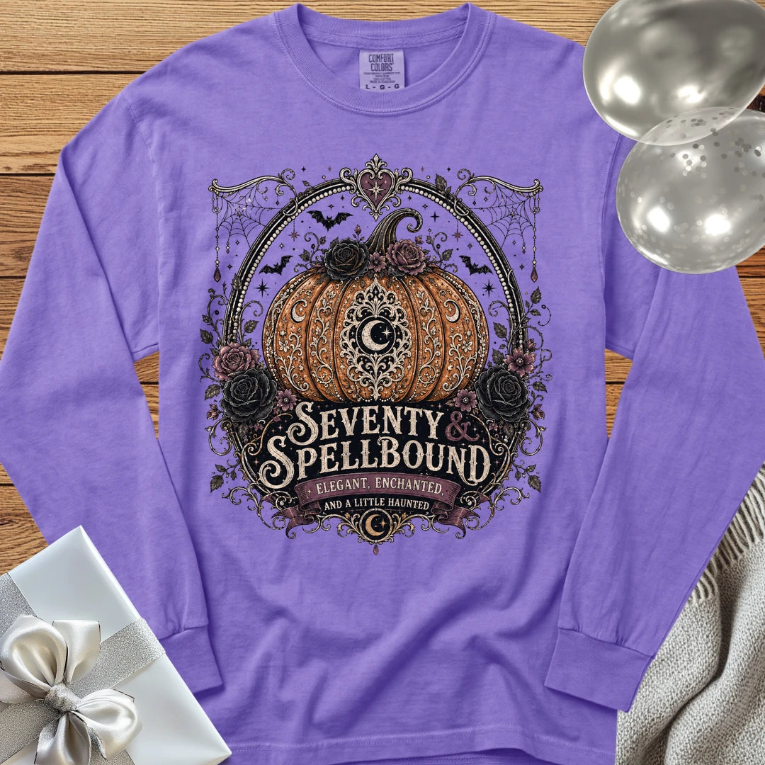 Seventy & Spellbound - Premium Halloween 70th Birthday Long Sleeve T-Shirt - Violet