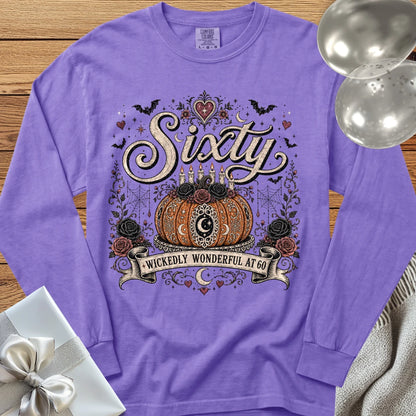 Sixty, Wickedly Wonderful at 60 - Premium Halloween 60th Birthday Long Sleeve T-Shirt - Violet
