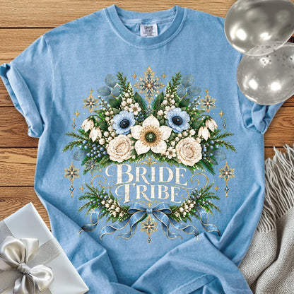 Bride Tribe - Premium Winter Botanical Wedding T-Shirt - Washed Denim