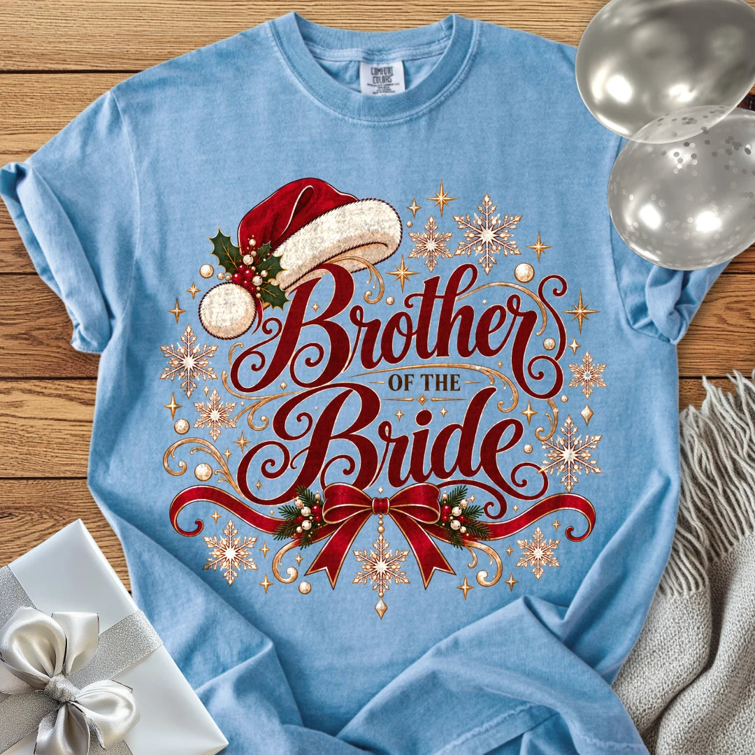 Brother of the Bride - Premium Christmas Wedding T-Shirt - Washed Denim