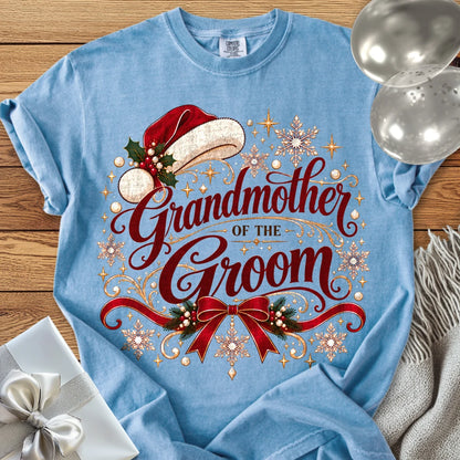 Grandmother of the Groom - Premium Christmas Wedding T-Shirt - Washed Denim