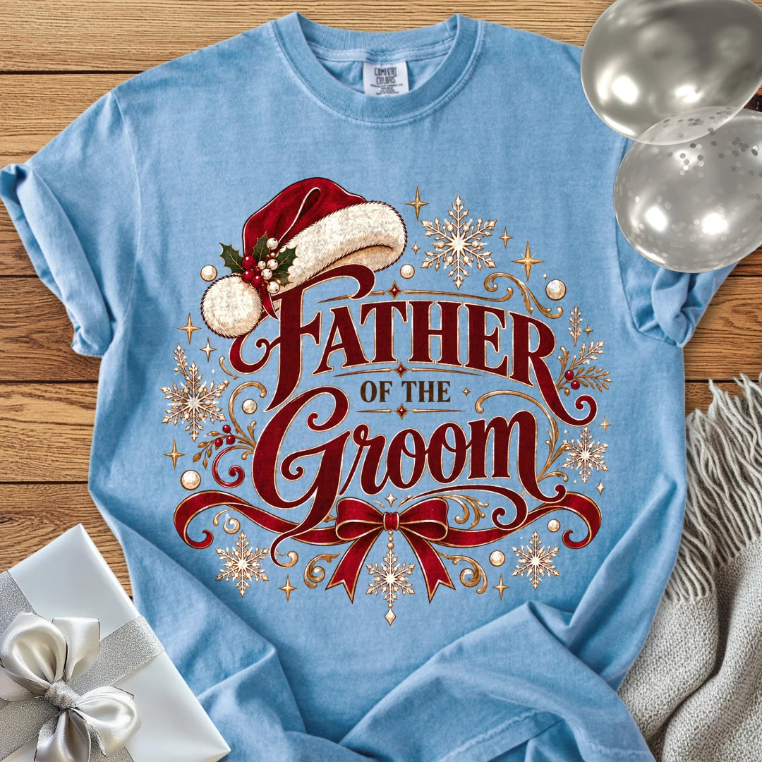 Father of the Groom - Premium Christmas Wedding T-Shirt - Washed Denim