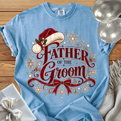 Father of the Groom - Premium Christmas Wedding T-Shirt - Washed Denim