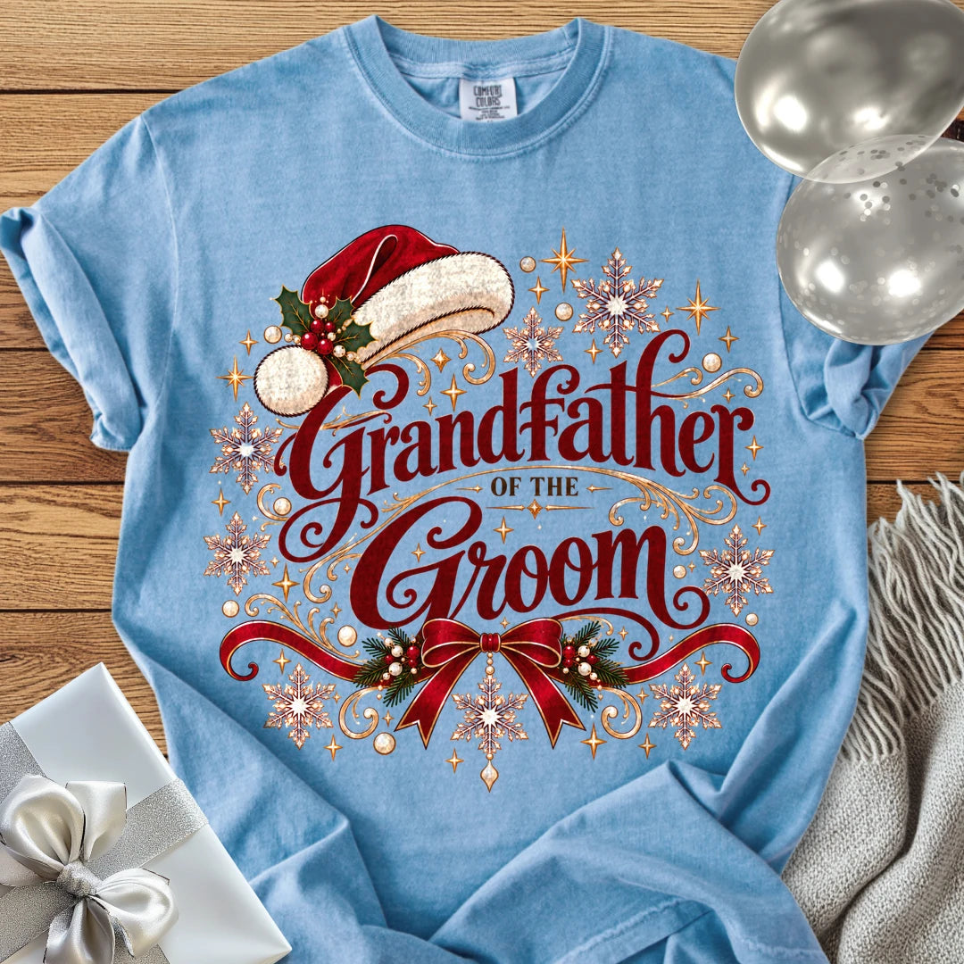 Grandfather of the Groom - Premium Christmas Wedding T-Shirt - Washed Denim