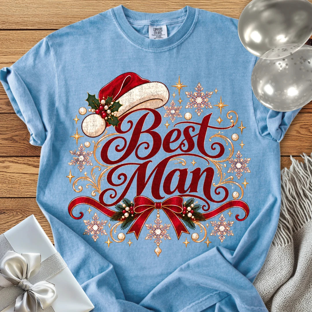 Best Man - Premium Christmas Wedding T-Shirt - Washed Denim