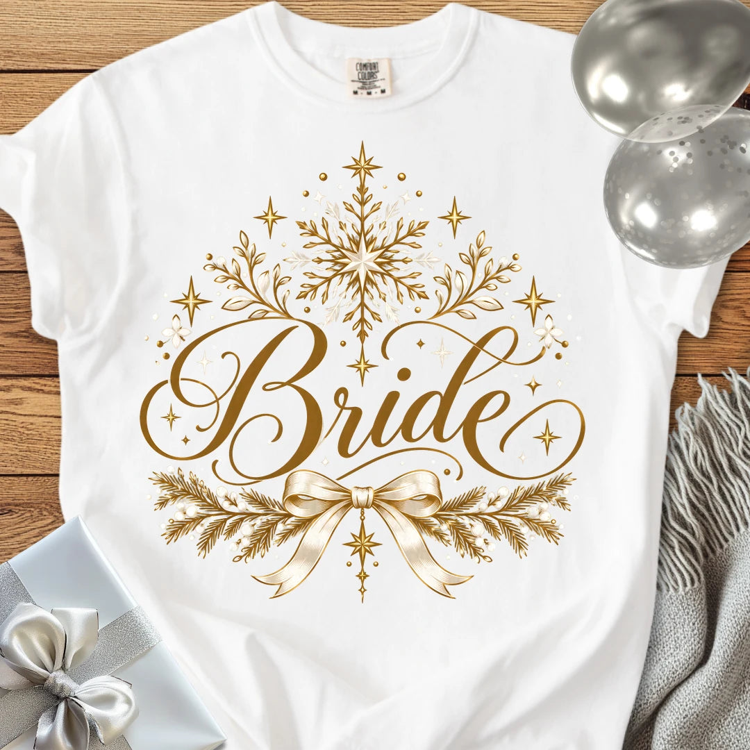 Bride - Premium Winter Sparkle Wedding T-Shirt - White
